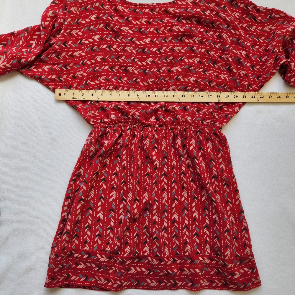 Harlyn Silk Red Mini Dress Boho Western Cowgirl Aztec Print Pretty Cute Large - Picture 14 of 17